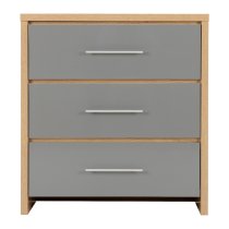 Samaira Wooden Chest Of 3 Drawers With Grey Gloss Front In Oak