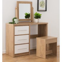 Samaira Oak Wooden Dressing Table Set With 3 White Gloss Drawers