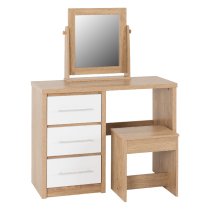 Samaira Oak Wooden Dressing Table Set With 3 White Gloss Drawers