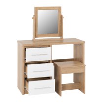 Samaira Oak Wooden Dressing Table Set With 3 White Gloss Drawers