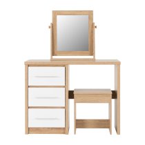 Samaira Oak Wooden Dressing Table Set With 3 White Gloss Drawers