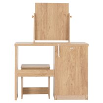 Samaira Oak Wooden Dressing Table Set With 3 White Gloss Drawers