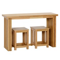 Radstock Foldaway Wooden Dining Table With 2 Oak Stools