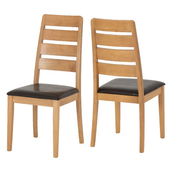 Ladson Oak Wooden Dining Chairs With Faux Leather Seat In Pair