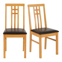 Vestal Oak Wooden Dining Chairs With Faux Leather Seat In Pair