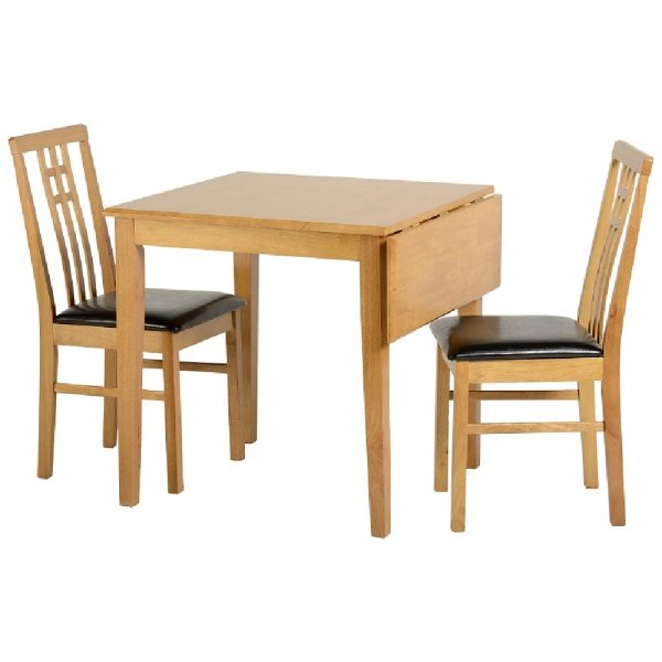 Vestal Oak Wooden Drop Leaf Dining Table With 2 Chairs