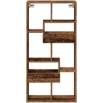 Kinston Wooden Wall Shelf With 8 Shelves In Old Wood