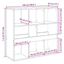 Ames Wooden Bookcase With 8 Compartment In Dark Brown Oak