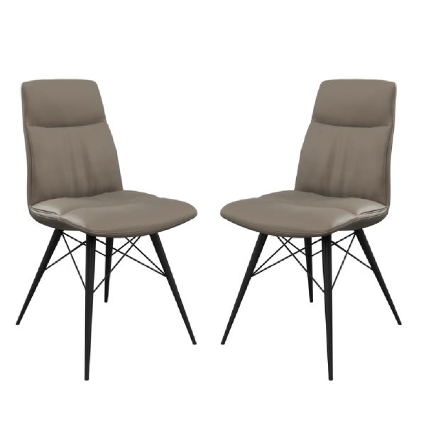 Andover Taupe Leather Dining Chairs With Black Legs In Pair