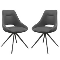 Caldwell Grey Leather Swivel Dining Chairs In Pair