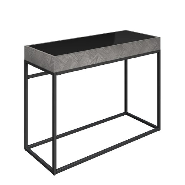 Earlville Black Glass Top Rectangular Console Table In Grey