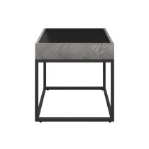 Earlville Black Glass Top Square Side Table In Grey