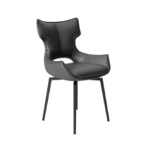 Rayong Grey Leather Dining Chairs With Black Legs In Pair