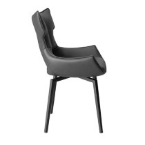 Rayong Grey Leather Dining Chairs With Black Legs In Pair