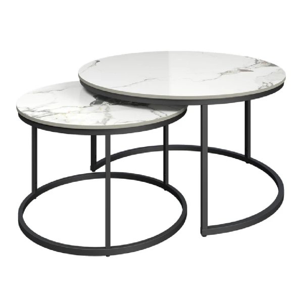 Zillah Ceramic Nesting Coffee Tables In White Marble Effect