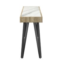 Valtesse Ceramic Rectangular Console Table In White And Oak