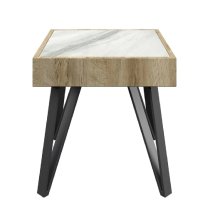 Valtesse Ceramic Square Side Table In White And Oak