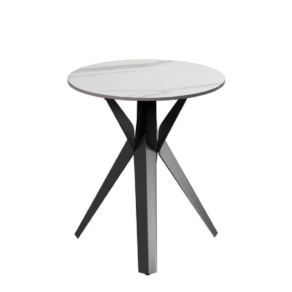 Vashon Ceramic Round Side Table With Black Legs In White