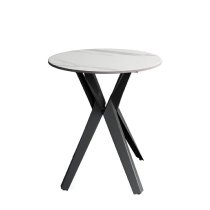 Vashon Ceramic Round Side Table With Black Legs In White