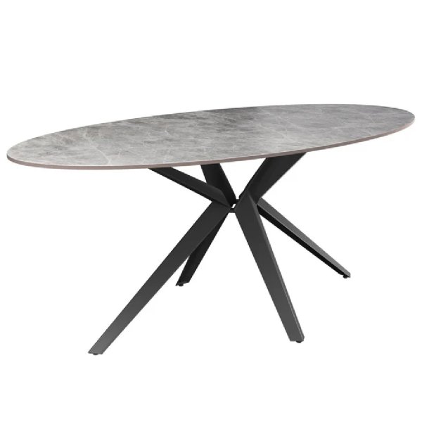 Vashon Ceramic Oval Dining Table With Black Legs In Grey