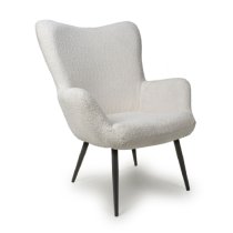 Baraboo Chenille Fabric Armchair With Black Legs In White