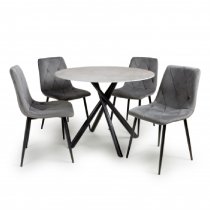 Accro Grey Glass Dining Table With 4 Vestal Grey Chairs