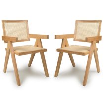 Derby Natural Rattan Wooden Dining Chairs In Pair