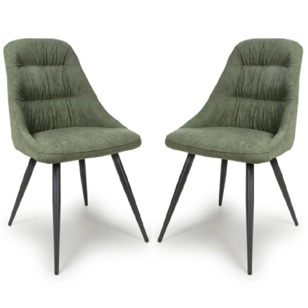 Calhoun Green Fabric Dining Chairs With Black Legs In Pair