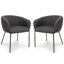 Langley Grey Fabric Dining Chairs With Black Legs In Pair