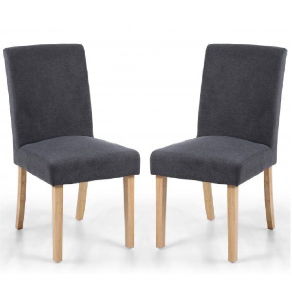 Madrid Dark Grey Fabric Dining Chair With Oak Legs In Pair