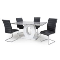 Naiva Grey Gloss Marble Dining Table With 4 Conary Black Chairs