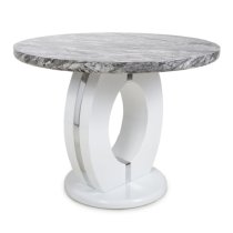 Naiva Grey Marble Round Dining Table With 4 Conary Grey Chairs