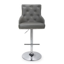 Rivne Graphite Grey Leather Bar Stools With Chrome Base In Pair