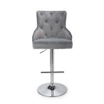 Rivne Grey Velvet Bar Stools With Chrome Base In Pair