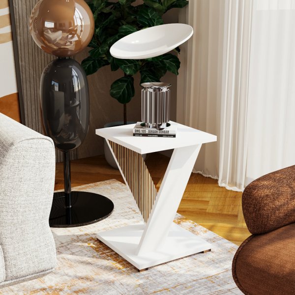 Enna High Gloss Square Lamp Table In White