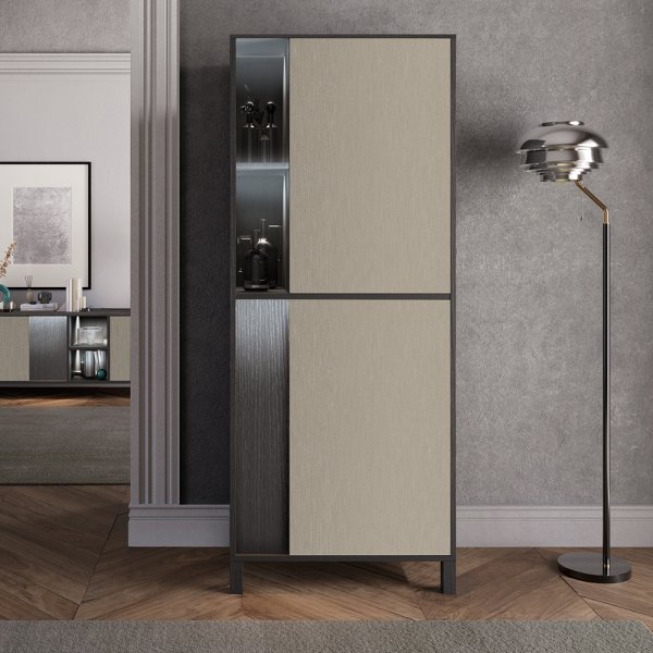 Venice Gloss Display Cabinet Right Hand 1 Door In Champagne LED