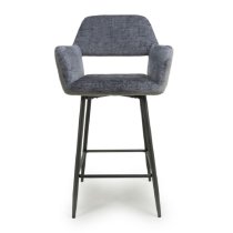 Safford Blue And Grey Fabric Bar Chairs With Black Legs In Pair