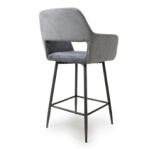 Safford Blue And Grey Fabric Bar Chairs With Black Legs In Pair