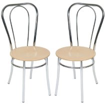 Beaufort Oak Wooden Bistro Chair With Chrome Frame In Pair