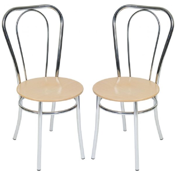 Beaufort Oak Wooden Bistro Chair With Chrome Frame In Pair