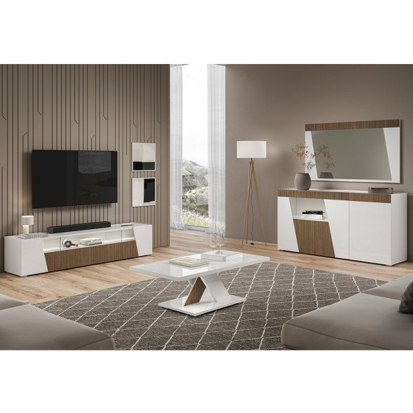 Enna Living Room Set With Sideboard In Gloss White And LED