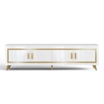 Geneva High Gloss TV Stand 4 Doors In White And Gold With LED