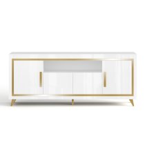 Geneva High Gloss Sideboard 4 Doors In White And Gold With LED