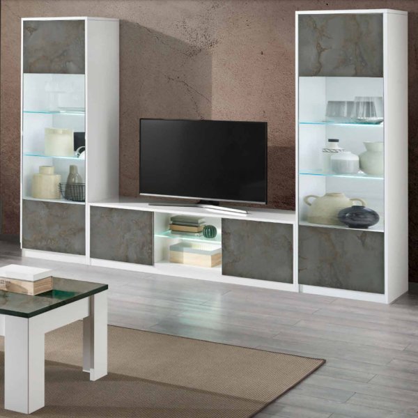 Graz Living Room Set With Display Cabinet In White Oxide And LED