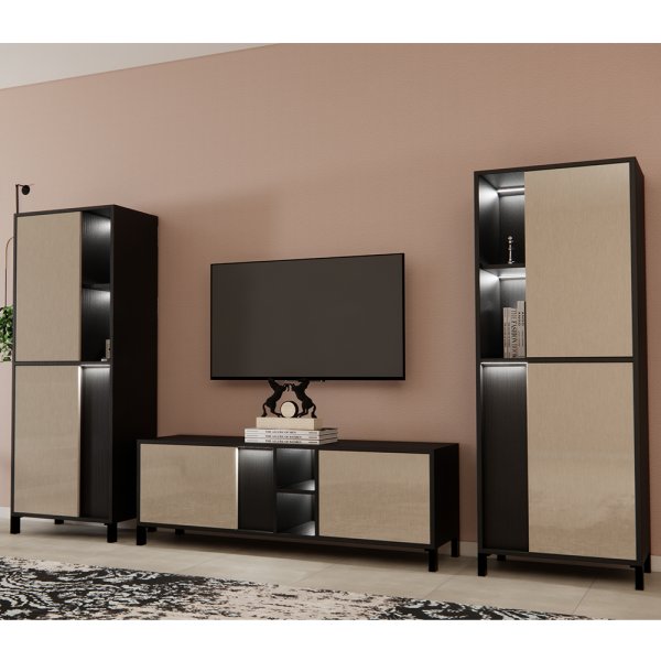 Venice Living Room Set With Display Cabinet In Champagne And LED