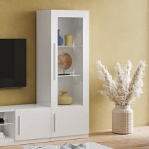 Breta Living Room Set With Display Cabinet In White And LED