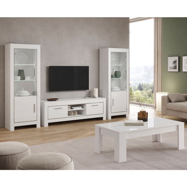 Lorenz Living Room Set With Coffee Table In White And LED