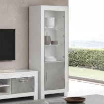 Lorenz Living Room Set With Display Cabinet In Grey White And LED