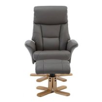 Macon Leather Recliner Chair With Footstool In Grey