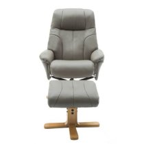 Danville Leather Recliner Chair With Footstool In Grey